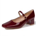 Elegantne Naiste Mary Jane K&otilde;rged Kontsad Seksikad Punased Lakknahast Kingad Kontori Daam Mustad Nahast Kingad Retro Lolita Pandlaga Rihmaga Kontsad 35 punane
