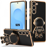 Coque pour samsung galaxy s25, protection tpu antichoc avec support r&eacute;glable astronaute - noir