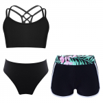 T&uuml;drukute 2-osaline ujumiskomplekt Rihmadega seljaosa L&uuml;hike topp Elastilised p&uuml;ksikud Ujumisp&uuml;ksid Ranna Basseini P&auml;ikese Riietus 13-14 Years