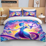 10 suurust Pokemon Mewtwo tr&uuml;kiga voodipesukomplekt multikas anime tekikott tekk padjap&uuml;&uuml;r poisid t&uuml;drukud lapsed t&auml;iskasvanud king suurus kingitus 150x200cm 3pcs