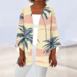 Naiste vabaajamood Beach Ocean Tree Print Kerge keskmise pikkusega jope kardigan XXL