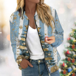 Naiste jope pikkade varrukatega kerge t&otilde;mblukuga k&auml;rbitud lilledega tr&uuml;kitud &uuml;ler&otilde;ivad vabaaja taskutega tepitud jakk M