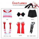 Anime Hazbin Hotel Angel Dust Cosplay Kost&uuml;&uuml;m Sokid &Uuml;likond Neli K&auml;tt Deemoni Vormiriietus Halloweeni Pidu Con Riietus 3XL punane