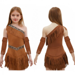 Laste T&uuml;drukute Indiaani Printsess Kost&uuml;&uuml;m &Uuml;he &Otilde;laga Varrukateta Narmastega Suede Kleit Tutiga Varrukatega - Halloweeni Cosplay Fantaasiakost&uuml;&uuml;m 5-6 Years pruun