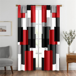 2 tk abstraktne geomeetriline kunst punane must ja hall kaasaegne disain valguse l&auml;bilaskvad kardinad elutoa magamistoa akna kardina kaunistus 50W130H(CM) 2PCS&Grommet Top black