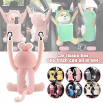 2 in1 Creative Cartoon Car Tissue Box Auto Seat Hanging Type Cute Plush Tissue Holder Armrest Box Plastic Storage Garbage 10