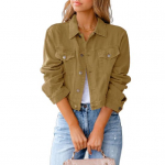 Naiste Cropped Denim Jakk Vabaaja N&ouml;&ouml;pidega Pikkade Varrukatega Mantel S&uuml;gis Kevad L&uuml;hike Jean Shacket Taskutega M