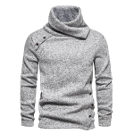 Meeste s&uuml;gis-talvine hall melange kampsun k&otilde;rge kaelusega, as&uuml;mmeetrilise n&ouml;&ouml;pdetailiga, kootud pullover L white