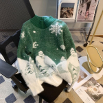 Talvine Uus Armas Prindiga L&otilde;tv J&otilde;ulud Kampsunid Naiste Topid O-kaelus Pikk Varrukas Vintage Kootud Kampsun Naine Vabaaja Mood Daam Jumperid 25513 One Size roheline