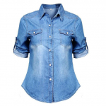 Suvemoe Naiste Vabaaja Pikak&auml;elised Topid Pehmed Jean Denim Pikak&auml;elised S&auml;rgid Topid Bluusid Jakid Femenino Camisas De Mujer L sinine