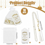 18 tk 99 klaasp&auml;rlist moslemi tasbih palvehelmed k&auml;ev&otilde;ru Eid Ramadan islami kingitus Sisaldab 6 misbahat, 6 kaarti, 6 organza kotti
