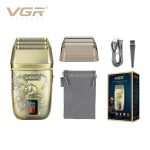 VGR V-349 Retro metallist raseerija Kolme teraga s&uuml;gavpuhastav raseerija Reljeefne korpus Intelligentsne LCD digitaalne juuste p&otilde;skhabeme trimmer Ohutu ja nahas&otilde;bralik kuld