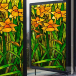 Kohandatud suurusega vitraažakna staatiline kleepkile Euroopa kiriku mosaiikkunstklaasfilm Dekoratsioon Privaatsus Nartsiss kodu kontori kiriku jaoks 40cmX80cm green