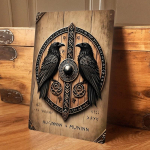 1 t&uuml;kk P&otilde;hjamaade m&uuml;toloogia Odin, Vares, Hugin ja Munin plekkmaal, vintage puidust tekstuuriga seinakaunistus, sobib elutuppa (as the picture,20x30cm)