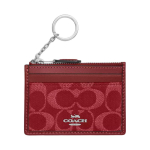 COACH Skinny Id Case 11 Klassikaline Presb&uuml;oopia Logo H&otilde;bedane Riistvara Denim ja Nahk Kaardihoidja Mini Naiste T&otilde;eline Punane T&otilde;eline punane h&otilde;be