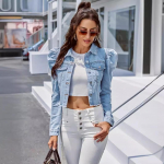 Benuynffy Vintage Puhvispikkade Varrukatega L&uuml;hike Denim Jakk Naistele Kevad S&uuml;gis &Uuml;he Rinnaga Mantel Naiste &Uuml;ler&otilde;ivad Vabaaja Denim Jakid XS