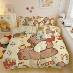 Multikas kapibaara motiiviga, Mikrokiud voodipesukomplektid, Laste voodipesu lukuga Toakujundus Tekikott teismelistele t&auml;iskasvanutele 3-osaline 135x200cm beige
