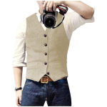 V-kaelusega meeste &uuml;likonna vest Vabaaja Klassikaline Formaalne &Auml;ri Kalasabamuster Tweed Kitsa l&otilde;ikega vest Pulmadeks Pruutpoissidele XXXL beige