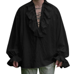 Meeste Cosplay printsi topid pikkade varrukatega pitsist Steampunki piraadis&auml;rk XXXL must