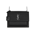 Saint Laurent Ysl Sunset Kulumisj&auml;lgedega H&otilde;bedane Logo Kett Kaetud Koorev&auml;rvi Nahast Crossbody &Otilde;lakott Naiste kotid Must 442906-H3Z0N-1000 Basic Set (Bag+Dust Bag)