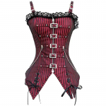 Seksikas Naiste gooti korsett Bustier Triibuline T&otilde;mblukuga Pandlaga Steampunk &Uuml;le rinna korsett vest Punk Rock stiilis riided S punane