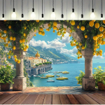 1 b&auml;nner Rannaparadiis - featuring sidrunid ja Itaalia Amalfi ranniku merevaated, rannateemalise kaunistusega 100x150cm white