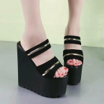 16CM Naiste platvormsandaalid K&otilde;rged kontsad Kiil Open Toe Slip-on Seljata Mules Suvised sussid Jalan&otilde;ud 34 must