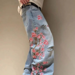 VIONA Y2K Harajuku Lapitehnika Kirsipuu Tikitud Denim P&uuml;ksid Hip Hop High Street Streetwear L&otilde;dvad Sirged Laiad P&uuml;ksid S