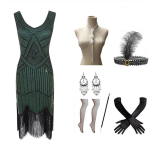1920. aastate Gatsby litrite ja narmastega paisley flapper-kleit koos 20ndate aksessuaaride komplektiga Vintage Gatsby kleit naistele M gray