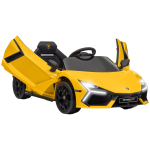 12V elektriline auto Lamborghini litsentsiga Revue elektris&otilde;iduk puldiga kiirus 3-5 km/h 3-5 aastat kollane 105 x 60 x 40 cm