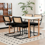 S&ouml;&ouml;gitoolide komplekt 4 tk, Sametised rotangist aktsenttoolid kroomitud jalgadega, Kesk-modernistlik Breueri disainiga, Polsterdatud s&ouml;&ouml;gitoolid elutuppa, k&ouml;&ouml;ki 53 x 46.4 x 84.6 cm must