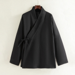 S&uuml;gis Talv Traditsiooniliselt inspireeritud Hanfu jakk Hiina stiilis mantlid Ristikujuline krae Retro pestud kulunud puuvillane &uuml;ler&otilde;ivaste mantel 5XL must