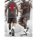 Meeste Retro Chicago Bulls Prindiga Varrukateta Tanktop ja L&uuml;hikesed P&uuml;ksid Komplekt Hingav Spordir&otilde;ivad Streetwear M vercafe v&auml;rvi