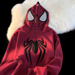 Spider-Man Kapuutsiga S&auml;rk Meestele Naistele &Uuml;legabariidiline Hip Hop &Uuml;mmarguse Kaelusega Dressipluus Vintage Piimasiidi Segu Pullover Vabaaja Streetwear L punane
