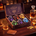 3D M&uuml;toloogiline Draakoni Klaaskunstikruus - Fantaasiakristallkera Viski Tumbler Keeruka Draakonidisainiga 6-osaline Dekoratiivne Joogiklaaside Komplekt Ideaalne black