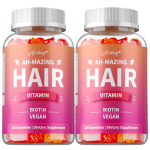 Airboy AH-MAZING Juuksevitamini Kummikommid 100 tk - Biotiin 5000 mcg koos C-vitamiini E B6 Tsinkiga, Juuste Naha & K&uuml;&uuml;nte Toetus 100*2