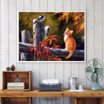&Uuml;mmarguse puur 5D DIY teemantmaal  Kass ja linnud  Tikand Ristpistes 3D Kodukaunistus 20X30CM