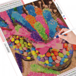 HUACAN 5D DIY Teemantmaal, v&auml;rviline kommid T&auml;isringikujuline kividest teemant Tikand Ristpistes seinakleebis Kodukaunistus Full Square 20*30 cm