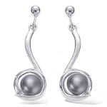 Les Tr&eacute;sors De Lily [H5498] - Boucles Argent 'Perla' gris argent&eacute; (rhodi&eacute;) - 25x9 mm hall
