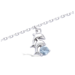 Les Tr&eacute;sors De Lily [I3636] - Cha&icirc;ne Cheville argent 'Dauphins' aquamarine t&uuml;rkiissinine