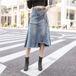 Naiste mood k&otilde;rge v&ouml;&ouml;kohaga rebitud h&auml;vinud Bodycon Street Style Denim seelik 3XL