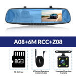 E-ACE DVR-armatuurkaamera auto-DVR-peegel FHD 1080P 4,3-tolline kahe objektiiviga tahavaatekaameraga automaatne videosalvesti 8G TF Card