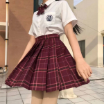 3 tk Naiste Anime koolivormi komplekt Veinpunased plisseeritud seelikud Suvised JK s&auml;rgi pikkade varrukatega jope miniruudulise seelikukost&uuml;&uuml;miga XS veinipunane v&auml;rv