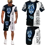Kevadsuvi Cool Lion Prinditud Suurem&otilde;&otilde;tmeline T-s&auml;rk meestele Naistele King Meeste Spordidress, 2-osaline komplekt Meeste riided Camiseta S