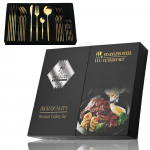 24 tk musta k&auml;epidemega kuldne s&ouml;&ouml;giriistade komplekt roostevabast terasest nuga kahvel lusikas lauan&otilde;ude komplekt festivali k&ouml;&ouml;gi s&ouml;&ouml;giriistade kingitus 24pcs + 1 box kuld