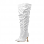 Eilyken Design Plisseeritud nahk &uuml;le p&otilde;lve Saapad Mood Runway Kummalised k&otilde;rged kontsad Seksikad terava varba lukuga naiste kingad 35 valge