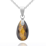 Les Tr&eacute;sors De Lily [R6053] - K&auml;sitsi valmistatud terasest kaelakee  Mineralia  h&otilde;bedane tiigrisilm - 17x9 mm pruun