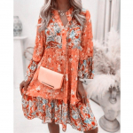 Naised Kevads&uuml;gis Boho n&ouml;&ouml;biga Midi kleidid Oranž Roheline Vaba lillemustriga rannakleit S oranž