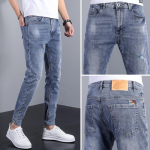 Spring New Jeans Meeste Korea vabaaja p&uuml;ksid Meeste elastsed kitsad liibuvad v&auml;ikese s&auml;&auml;rega sirge s&auml;&auml;re p&uuml;ksid 28
