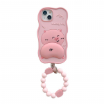 Cartoon Pig 3D-m&otilde;&otilde;tmeline telefoni&uuml;mbris telefonile iphone 14 Plus 13 12 Pro 11 Max 14pro13pro roosa Pehme silikoonist kate koos kaelapaela helmestega For iPhone 11 roosa
